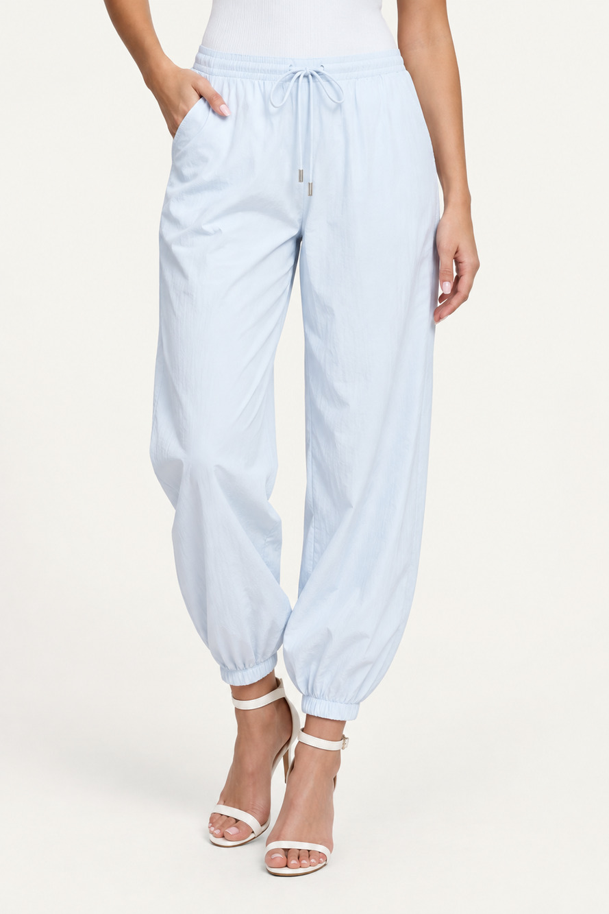 L'AGENCE Mariko Jogger Pants Size S Pale Blue Nylon Drawstring Lightweight